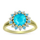 Anel de Prata com Banho de Ouro com Jade Azul  Contraste: Cabeca de Veado (800)