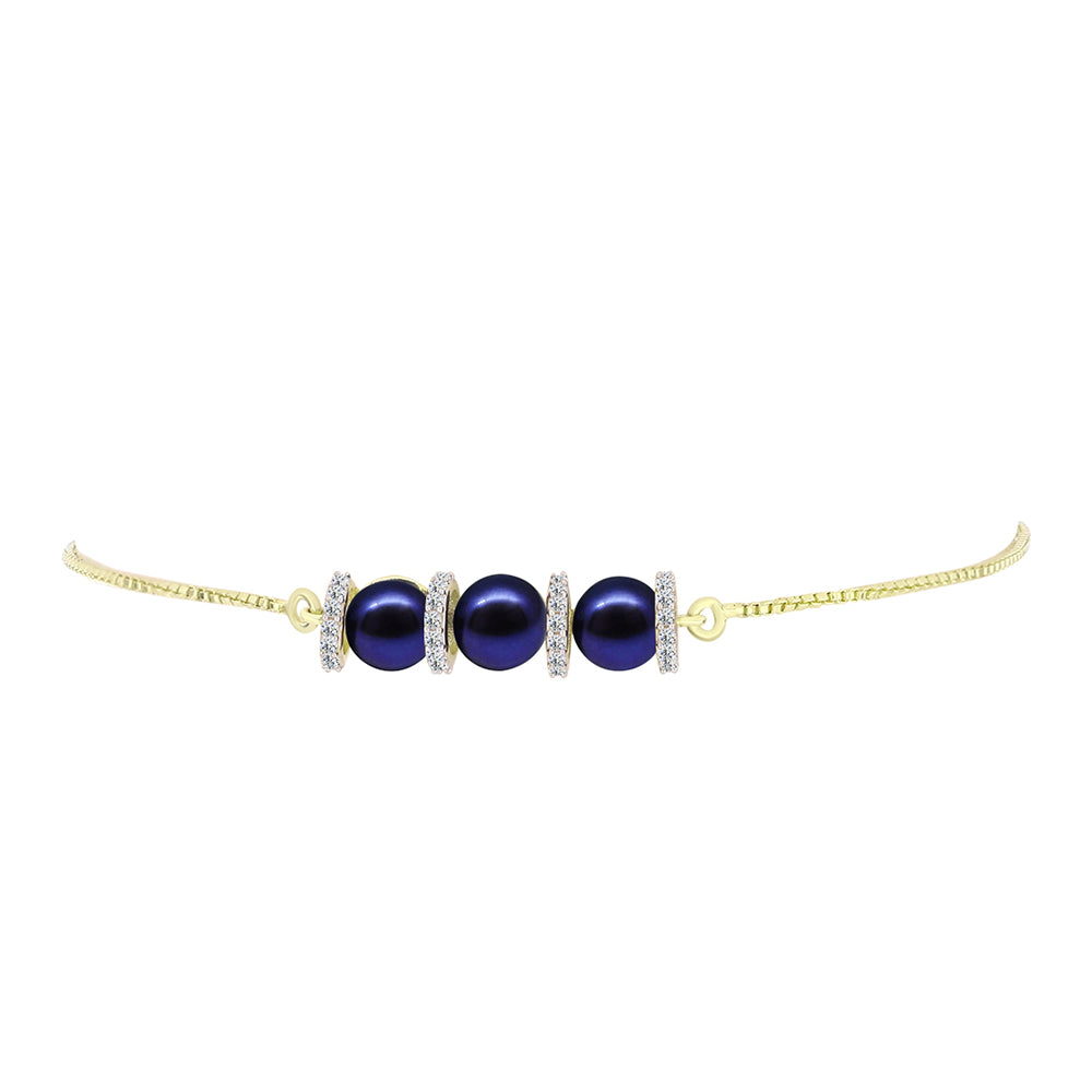 Pulseira de Prata com Banho de Ouro com Pérola Preta de Água Doce e Topázio Branco  Contraste: Cabeca de Veado (800)
