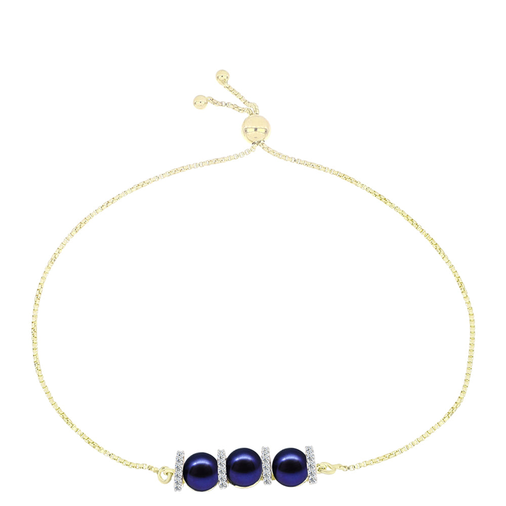 Pulseira de Prata com Banho de Ouro com Pérola Preta de Água Doce e Topázio Branco  Contraste: Cabeca de Veado (800)