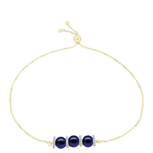 Pulseira de Prata com Banho de Ouro com Pérola Preta de Água Doce e Topázio Branco  Contraste: Cabeca de Veado (800)