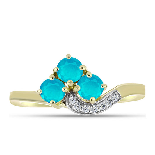 Anel de Prata com Banho de Ouro com Jade Azul e Topázio Branco