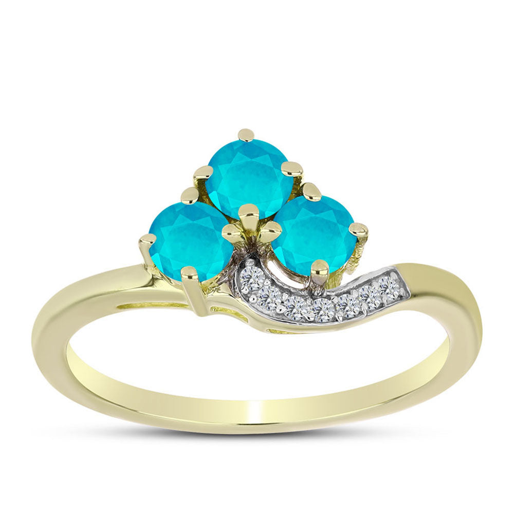 Anel de Prata com Banho de Ouro com Jade Azul e Topázio Branco