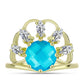 Anel de Prata com Banho de Ouro com Jade Azul e Topázio Branco  Contraste: Cabeca de Veado (800)