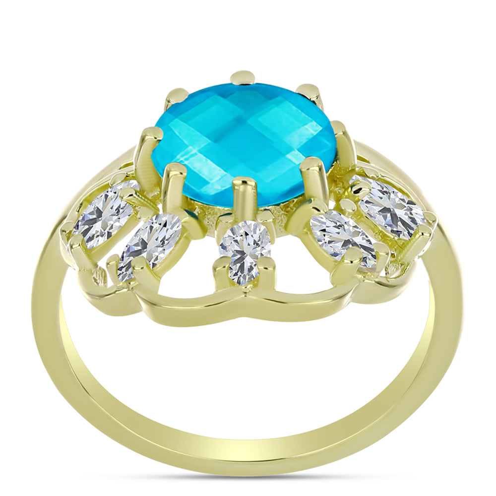 Anel de Prata com Banho de Ouro com Jade Azul e Topázio Branco  Contraste: Cabeca de Veado (800) 3 