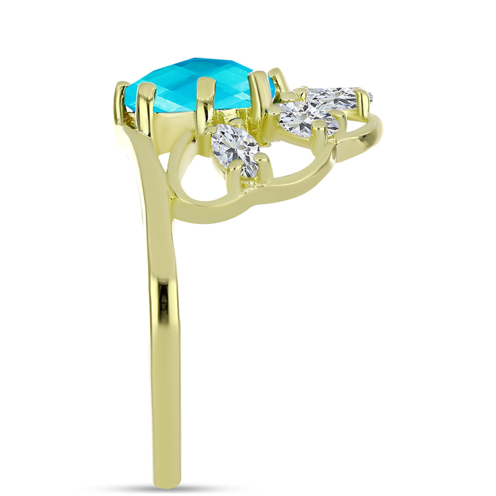 Anel de Prata com Banho de Ouro com Jade Azul e Topázio Branco  Contraste: Cabeca de Veado (800) 4 