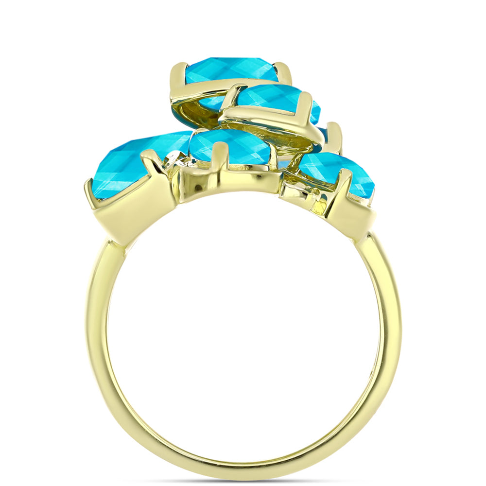 Anel de Prata com Banho de Ouro com Jade Azul  Contraste: Cabeca de Veado (800) 2 