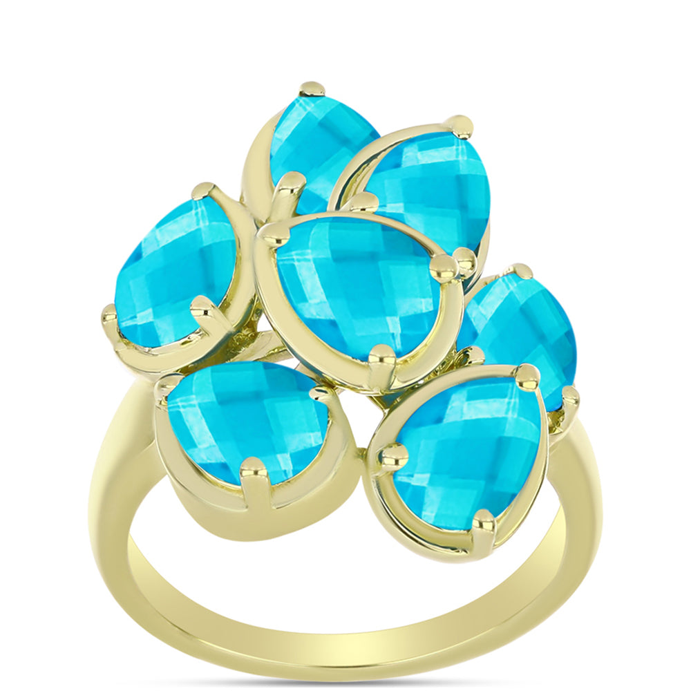 Anel de Prata com Banho de Ouro com Jade Azul  Contraste: Cabeca de Veado (800)