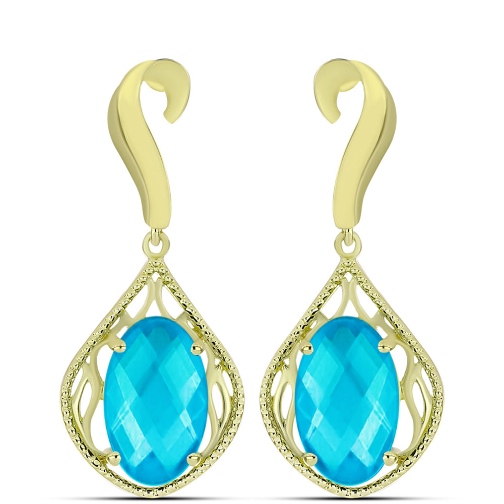 Brincos de Prata com Banho de Ouro com Jade Azul 1 