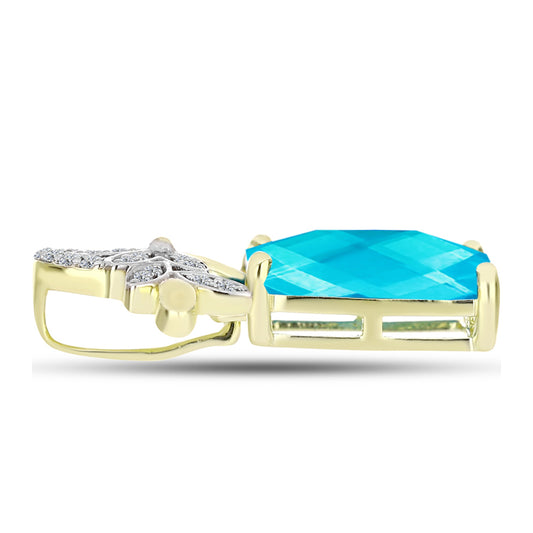 Pendente de Prata com Banho de Ouro com Jade Azul e Topázio Branco