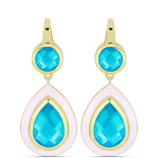 Brincos de Prata com Banho de Ouro com Jade Azul  Contraste: Cabeca de Veado (800)