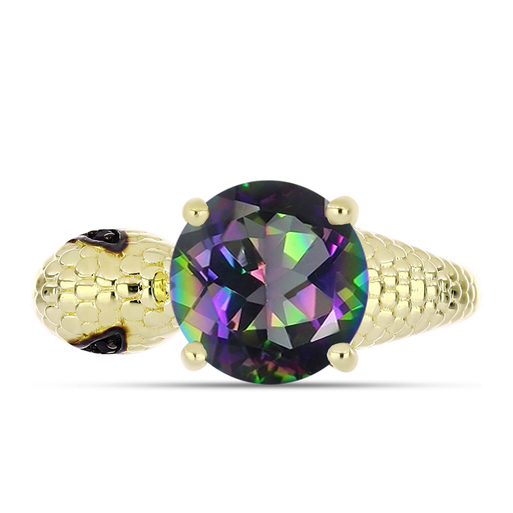 Anel de Prata com Banho de Ouro com Quartzo Hematita Verde Místico e Espinela Preta  Contraste: Cabeca de Veado (800) 2 