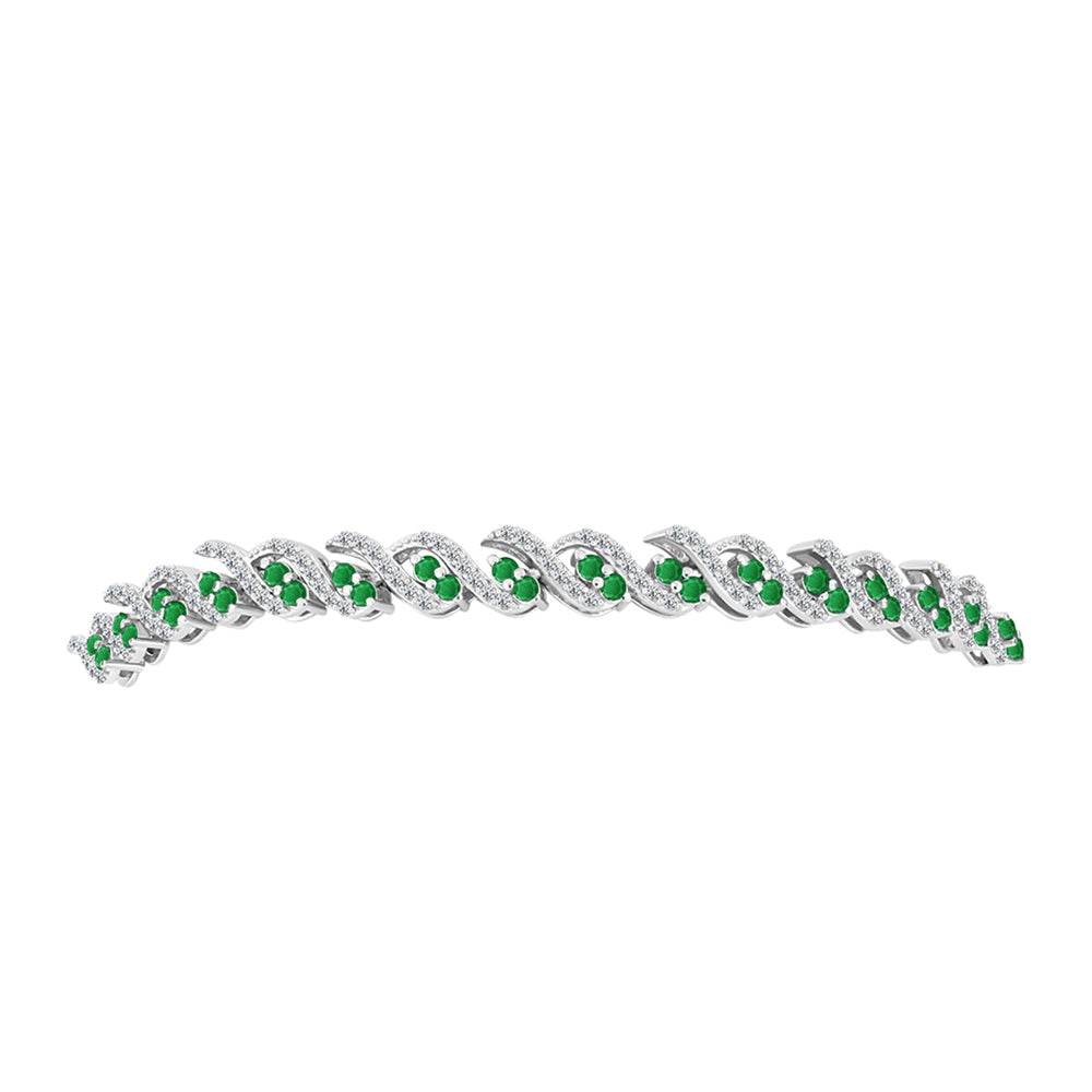 Pulseira de Prata com Esmeralda da Zambézia e Topázio Branco  Contraste: Cabeca de Veado (800)