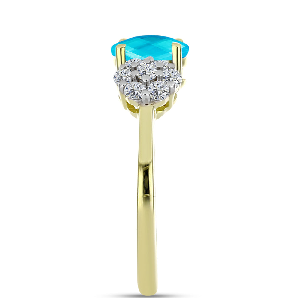 Anel de Prata com Banho de Ouro com Jade Azul e Topázio Branco