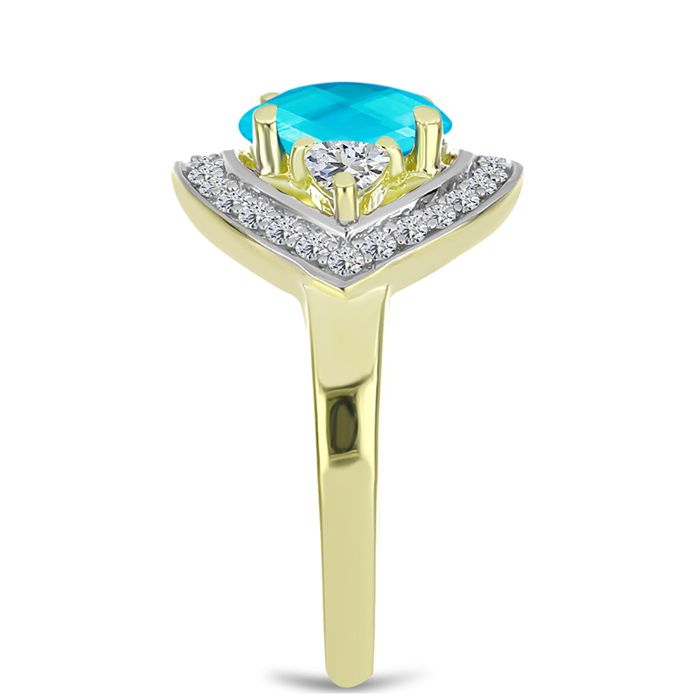 Anel de Prata com Banho de Ouro com Jade Azul e Topázio Branco