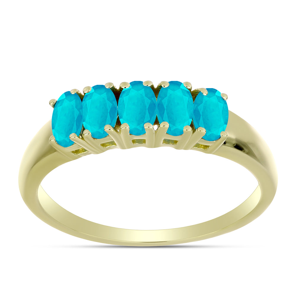 Anel de Prata com Banho de Ouro com Jade Azul