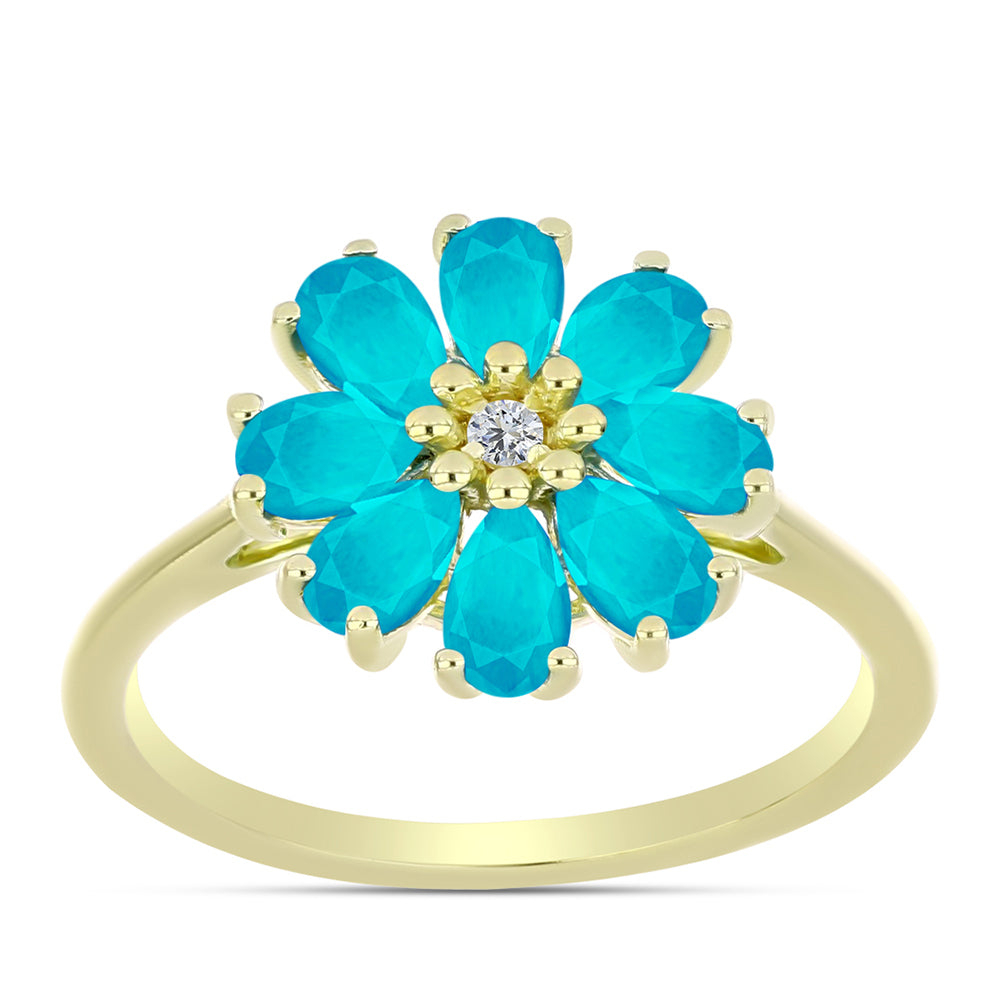 Anel de Prata com Banho de Ouro com Jade Azul e Topázio Branco 3 