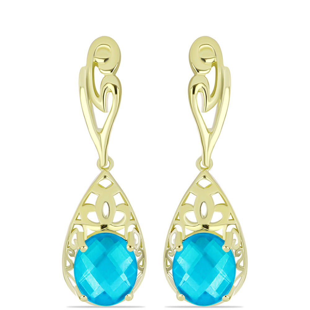 Brincos de Prata com Banho de Ouro com Jade Azul