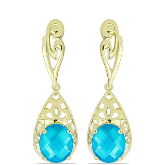 Brincos de Prata com Banho de Ouro com Jade Azul