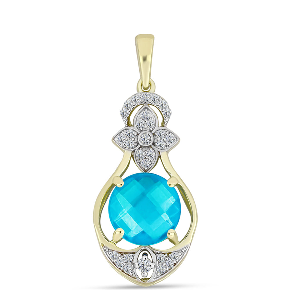 Pendente de Prata com Banho de Ouro com Jade Azul e Topázio Branco