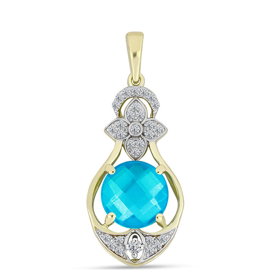 Pendente de Prata com Banho de Ouro com Jade Azul e Topázio Branco