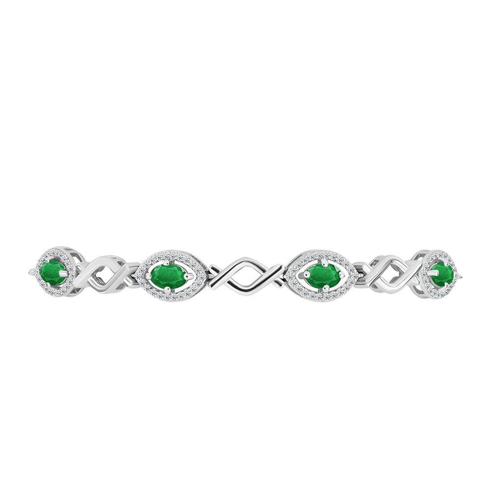 Pulseira de Prata com Esmeralda da Zambézia e Topázio Branco  Contraste: Cabeca de Veado (800) 2 