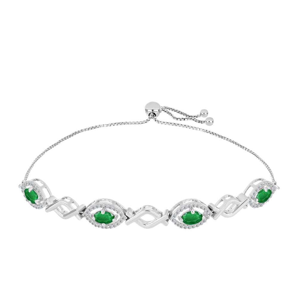 Pulseira de Prata com Esmeralda da Zambézia e Topázio Branco  Contraste: Cabeca de Veado (800)