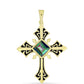 Cruz Pendente de Prata com Banho de Ouro com Quartzo Hematita Verde Místico  Contraste: Cabeca de Veado (800)