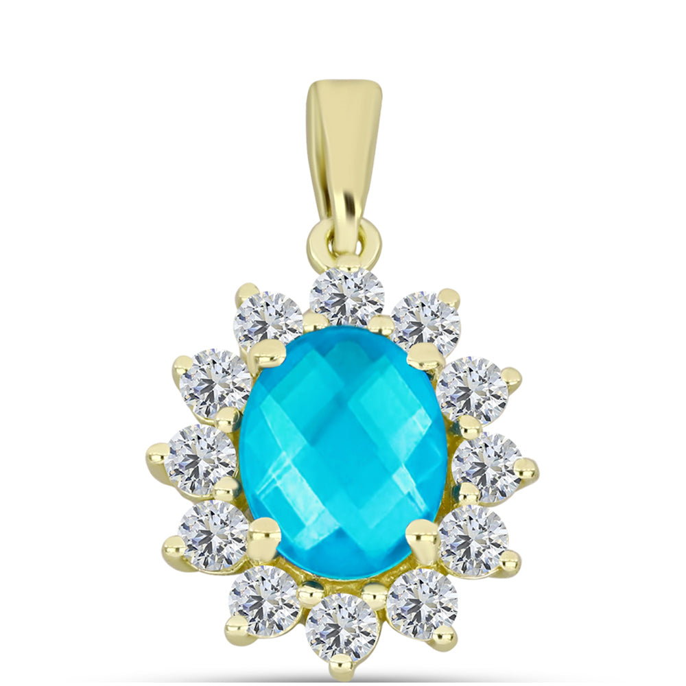 Pendente de Prata com Banho de Ouro com Jade Azul e Topázio Branco