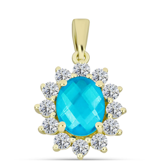 Pendente de Prata com Banho de Ouro com Jade Azul e Topázio Branco