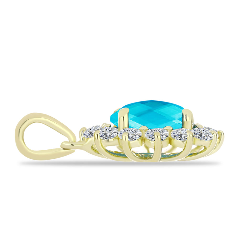 Pendente de Prata com Banho de Ouro com Jade Azul e Topázio Branco 2 