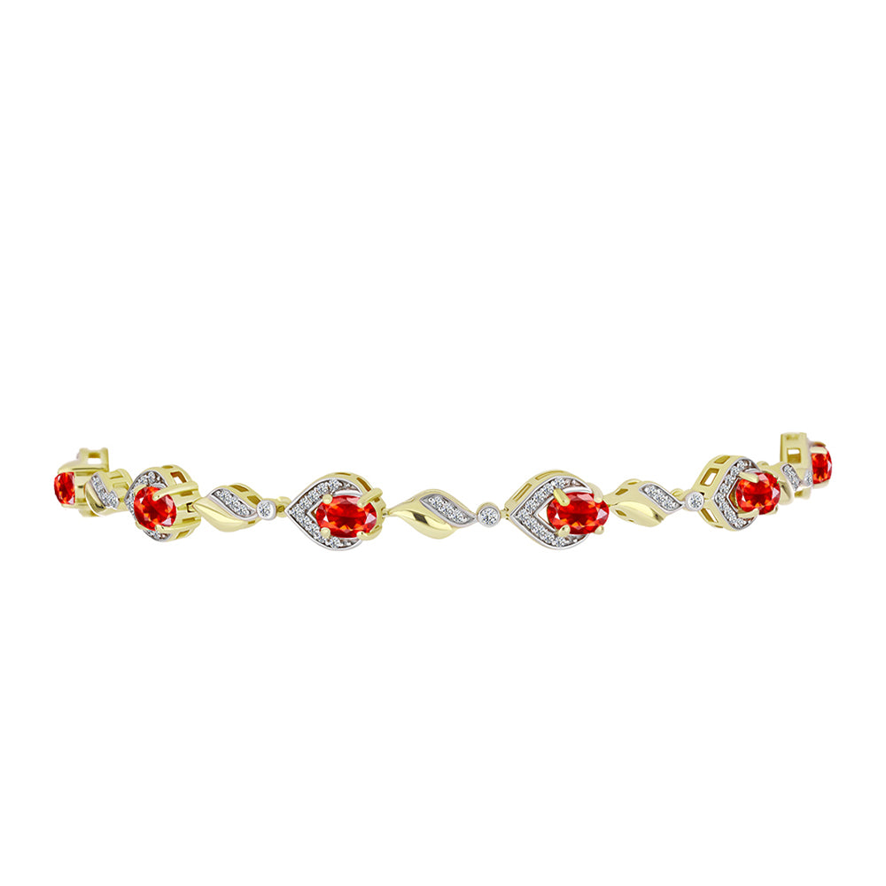 Pulseira de Prata com Banho de Ouro com Opala Fogo de Lega Dembi e Topázio Branco  Contraste: Cabeca de Veado (800)