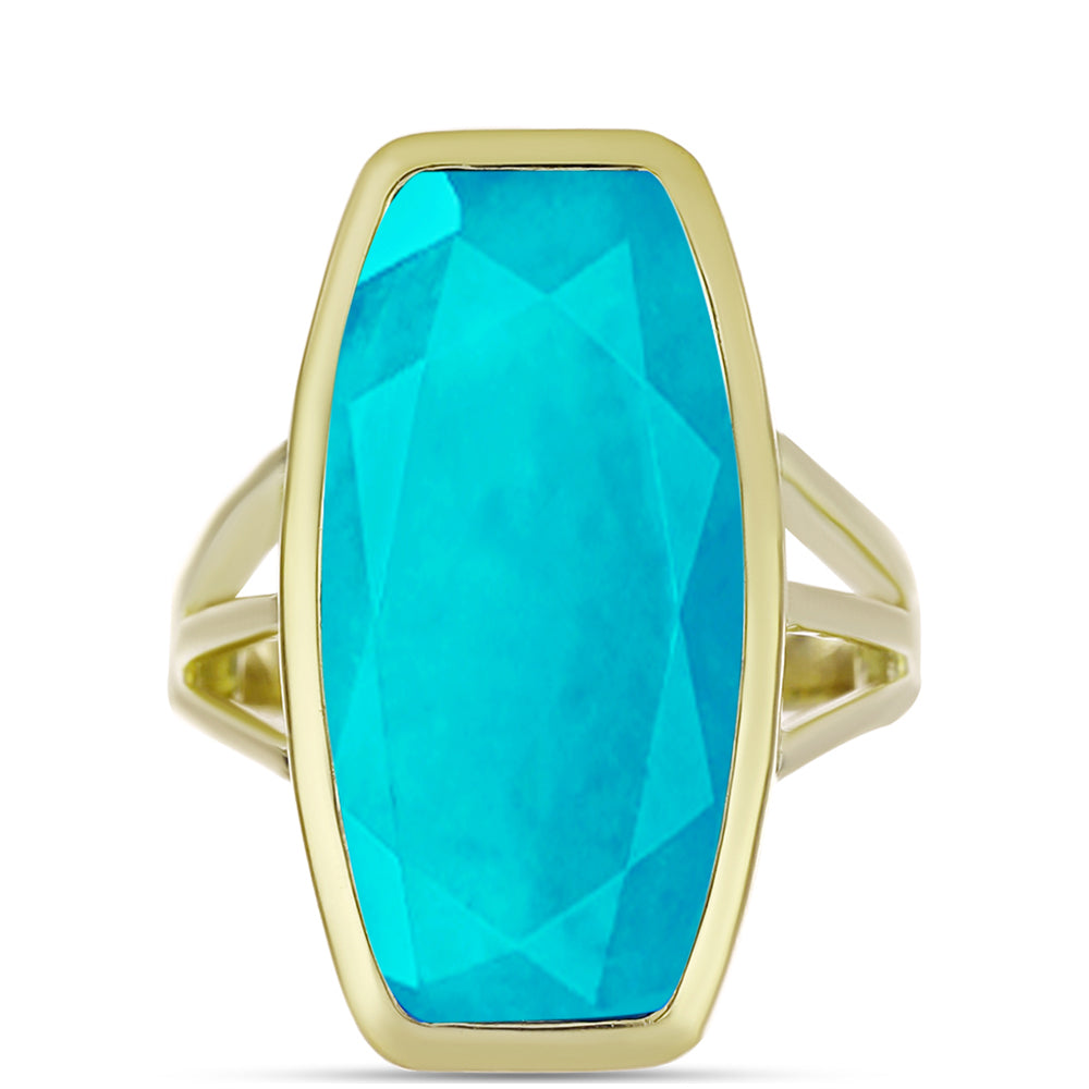 Anel de Prata com Banho de Ouro com Jade Azul  Contraste: Cabeca de Veado (800) 1 