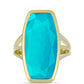 Anel de Prata com Banho de Ouro com Jade Azul  Contraste: Cabeca de Veado (800)