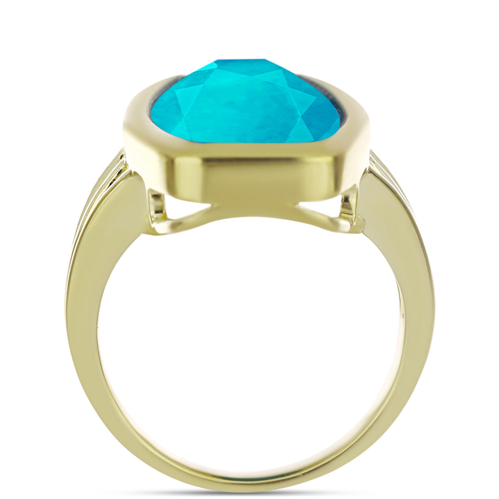 Anel de Prata com Banho de Ouro com Jade Azul  Contraste: Cabeca de Veado (800)