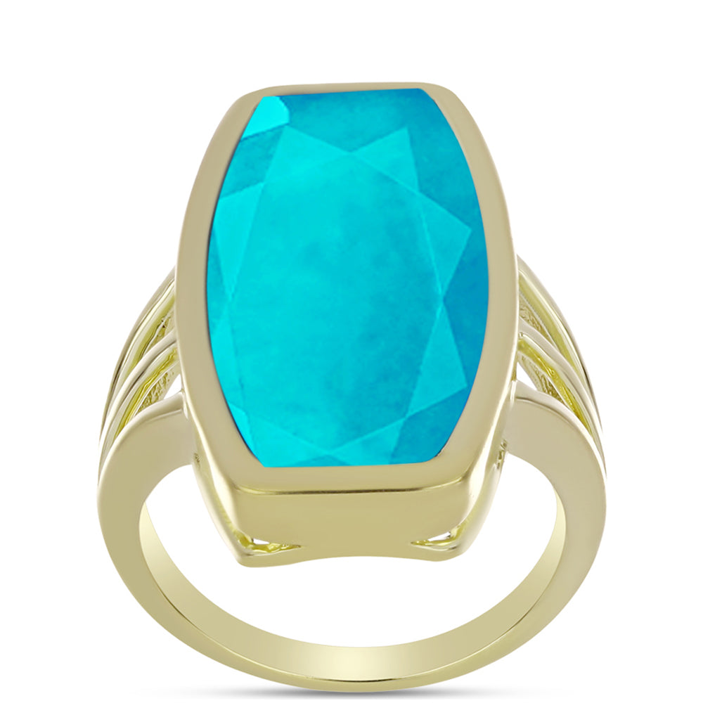 Anel de Prata com Banho de Ouro com Jade Azul  Contraste: Cabeca de Veado (800) 3 