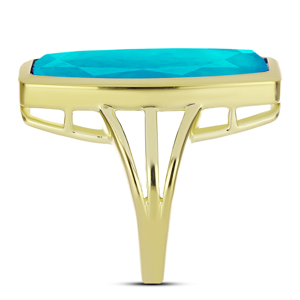 Anel de Prata com Banho de Ouro com Jade Azul  Contraste: Cabeca de Veado (800) 4 