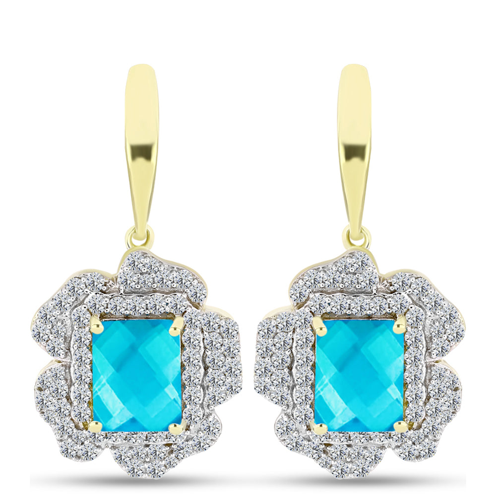 Brincos de Prata com Banho de Ouro com Jade Azul e Topázio Branco 1 