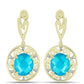 Brincos de Prata com Banho de Ouro com Jade Azul e Topázio Branco  Contraste: Cabeca de Veado (800)