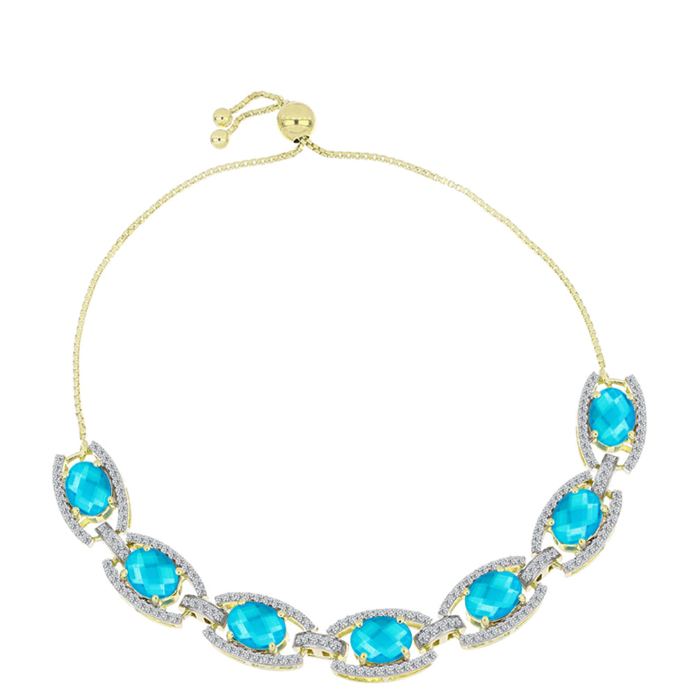 Pulseira de Prata com Banho de Ouro com Jade Azul e Topázio Branco  Contraste: Cabeca de Veado (800) 1 