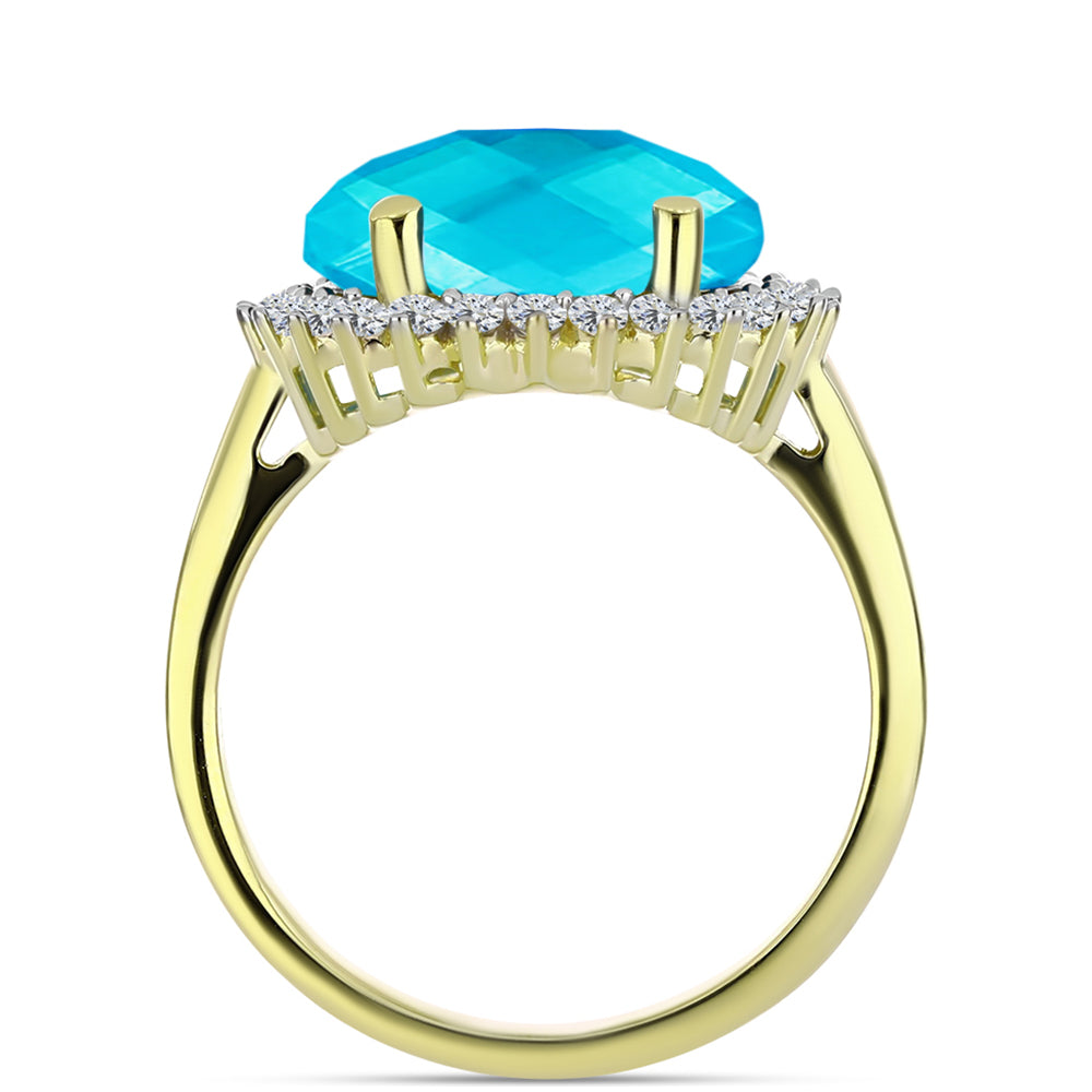 Anel de Prata com Banho de Ouro com Jade Azul e Topázio Branco  Contraste: Cabeca de Veado (800) 2 