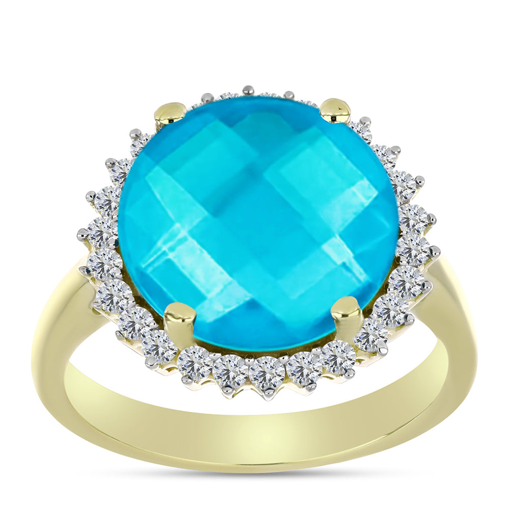 Anel de Prata com Banho de Ouro com Jade Azul e Topázio Branco  Contraste: Cabeca de Veado (800) 3 