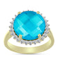 Anel de Prata com Banho de Ouro com Jade Azul e Topázio Branco  Contraste: Cabeca de Veado (800)