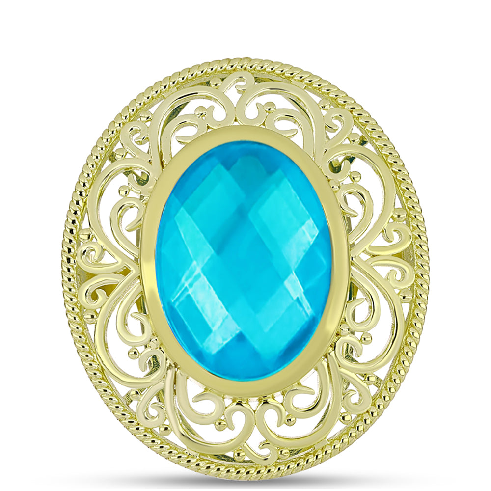 Anel de Prata com Banho de Ouro com Jade Azul  Contraste: Cabeca de Veado (800) 1 