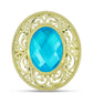 Anel de Prata com Banho de Ouro com Jade Azul  Contraste: Cabeca de Veado (800)