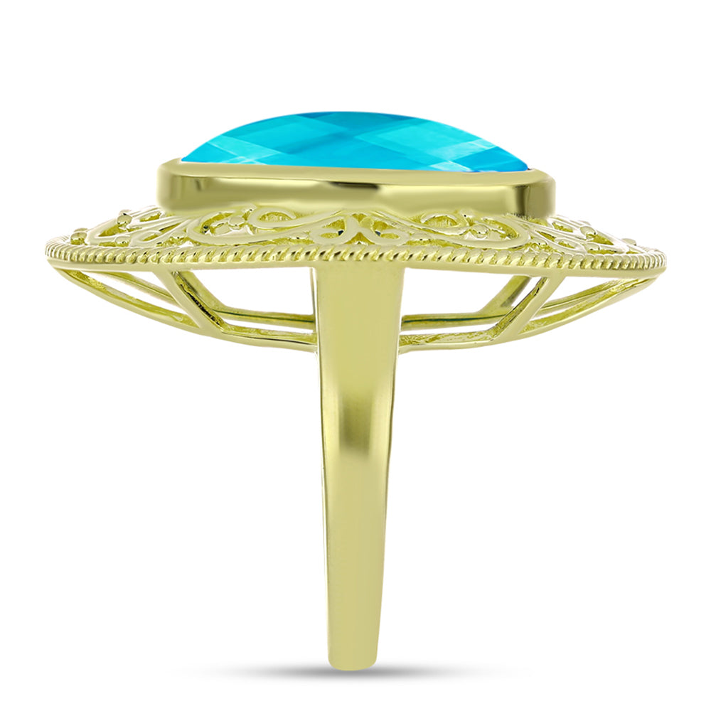 Anel de Prata com Banho de Ouro com Jade Azul  Contraste: Cabeca de Veado (800)