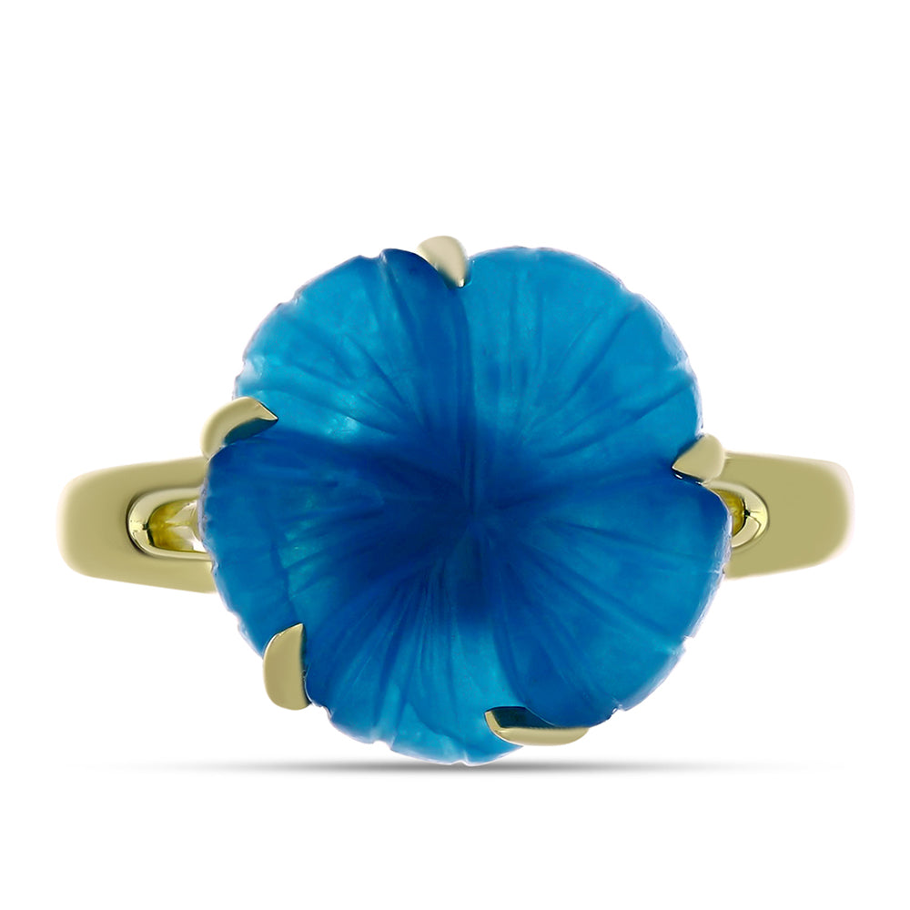 Anel de Prata com Banho de Ouro com Jade Azul