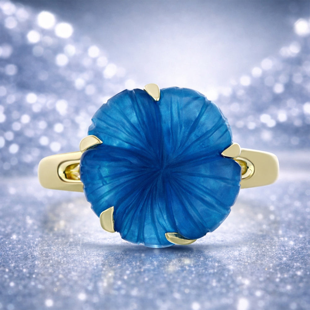 Anel de Prata com Banho de Ouro com Jade Azul
