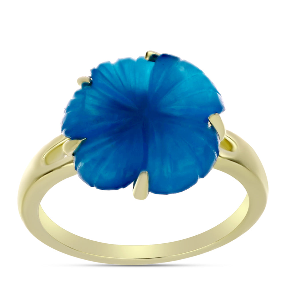Anel de Prata com Banho de Ouro com Jade Azul 10 