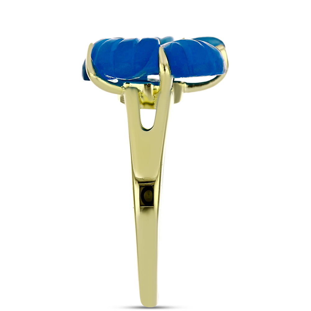 Anel de Prata com Banho de Ouro com Jade Azul 5 