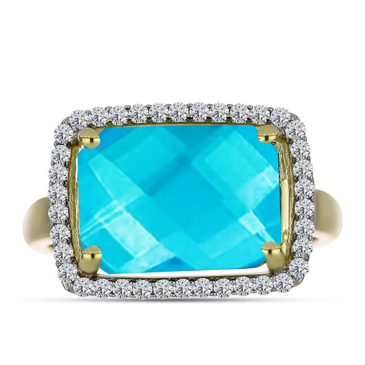 Anel de Prata com Banho de Ouro com Jade Azul e Topázio Branco  Contraste: Cabeca de Veado (800)